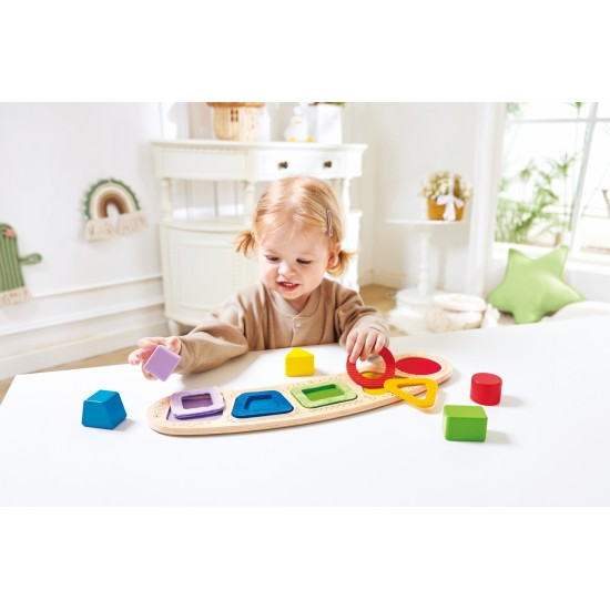 Пъзел, дървен с форми за сортиране, Hape, 11 части