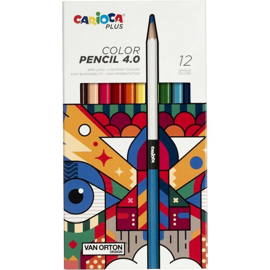 Комплект цветни моливи Carioca Plus - Van Orton,  12 цвята