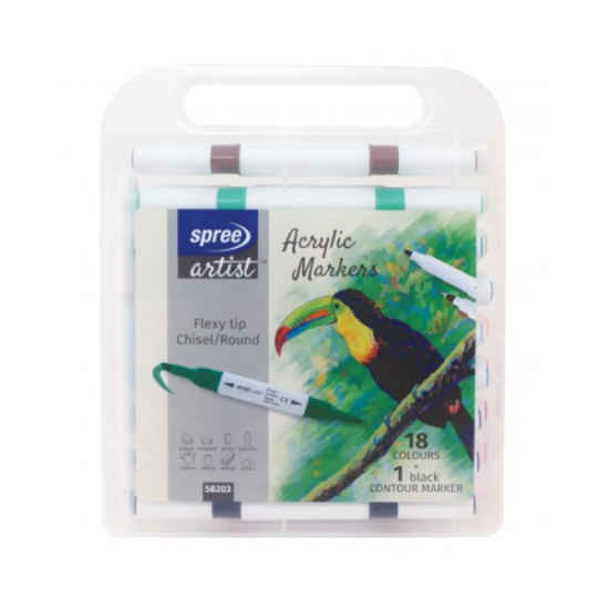 Акрилни двувърхи маркери Flexy Chisel 18+1