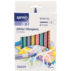 Изтриваеми флумастери с блясък Spree Art - Glitter, 9 пастелни цвята + 1