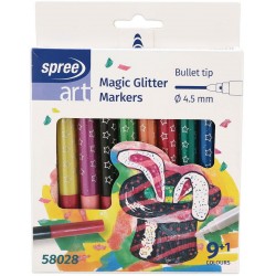 Изтриваеми магически флумастери с блясък Spree Art - Glitter, 9 цвята + 1
