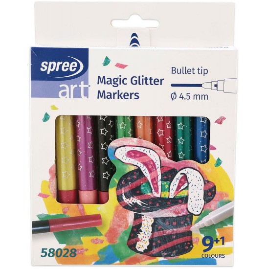 Изтриваеми магически флумастери с блясък Spree Art - Glitter, 9 цвята + 1