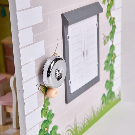 Къща за кукли с LED светлина. Дървен комплект, Hape, 18 части