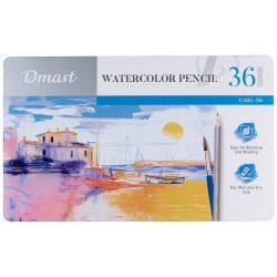 Моливи Deli Dmast Акварелни , 36 цвята + четка, в метална кутия