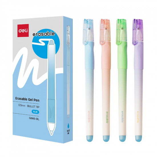 Химикалка Deli erasable EG660-BL, с грип, 0.5 мм, синя Изтриваема