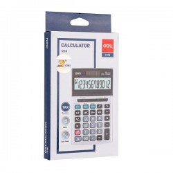 Калкулатор Deli Core E1250, настолен, метален панел, 12 dgt, TAX, сив, 180х107х28 мм
