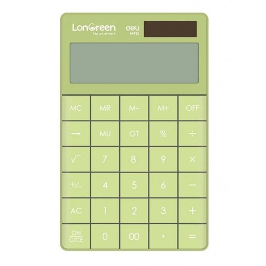 Калкулатор Deli LonGreen EM412, настолен, 12 dgt, 165х103х16 мм, зелен
