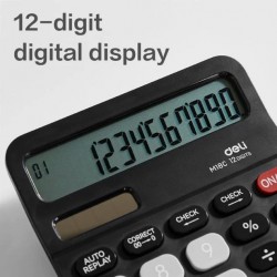Калкулатор Deli EM18C, настолен, 12 dgt, 147х117.6х33.5 мм, черен