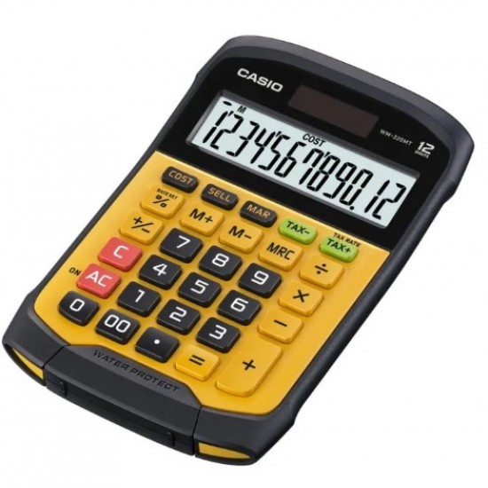 Калкулатор CASIO WM-320MT, настолен, водоустойчив, 12 dgt, 169х109х33.4 мм, гумен панел, жълт