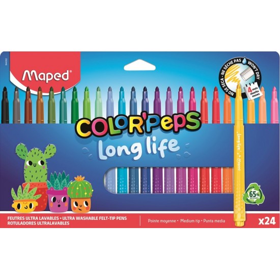 Флумастери Maped Color Peps - Long Life, 24 цвята