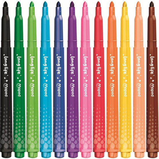 Флумастери Maped Color Peps - Long Life, 12 цвята