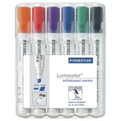 Комплект маркери Staedtler Lumocolor 351 за бяла дъска, обли, 6 цвята